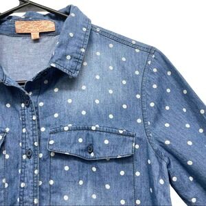 Free Heart‎ Denim Shirt Blue White Polka Dot Long Sleeve Button Down Casual